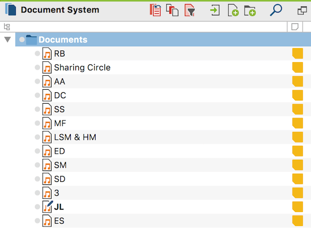 “Document System” window showing memos for every transcribed audio-recording