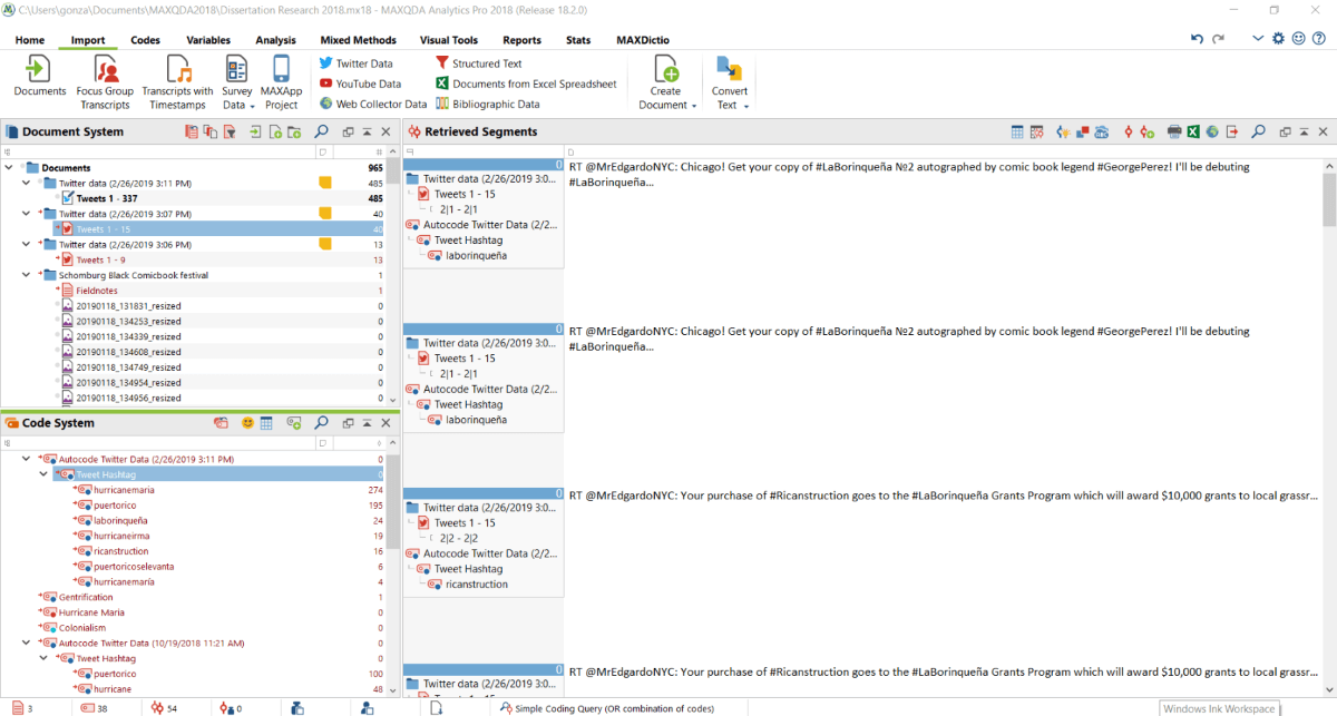 Retrieved Segments in MAXQDA
