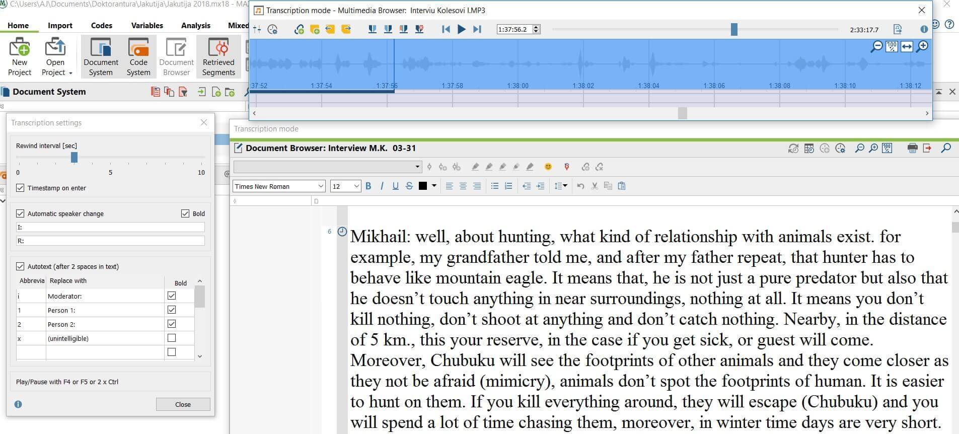 Transcribing interview with MAXQDA’s Transcription Mode