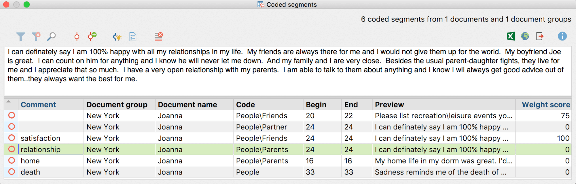 The two-section window in the Overview of Retrieved Segments The two-section window in the Overview of Retrieved Segments