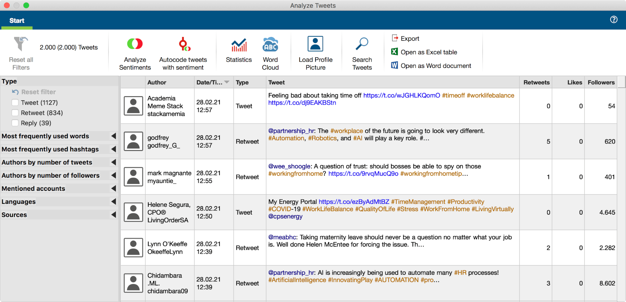 MAXQDA workspace for analyzing tweets MAXQDA workspace for analyzing tweets