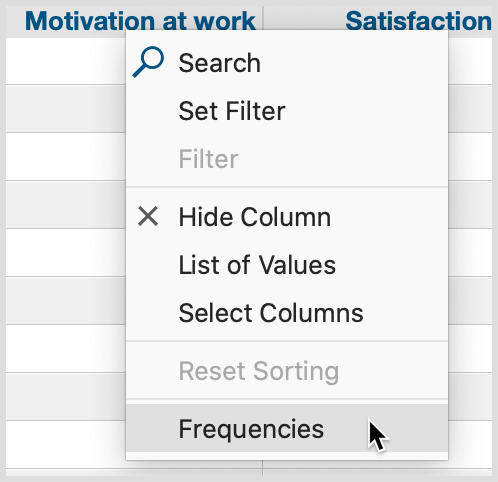 Opening frequency tables from the Data Editor Opening frequency tables from the Data Editor