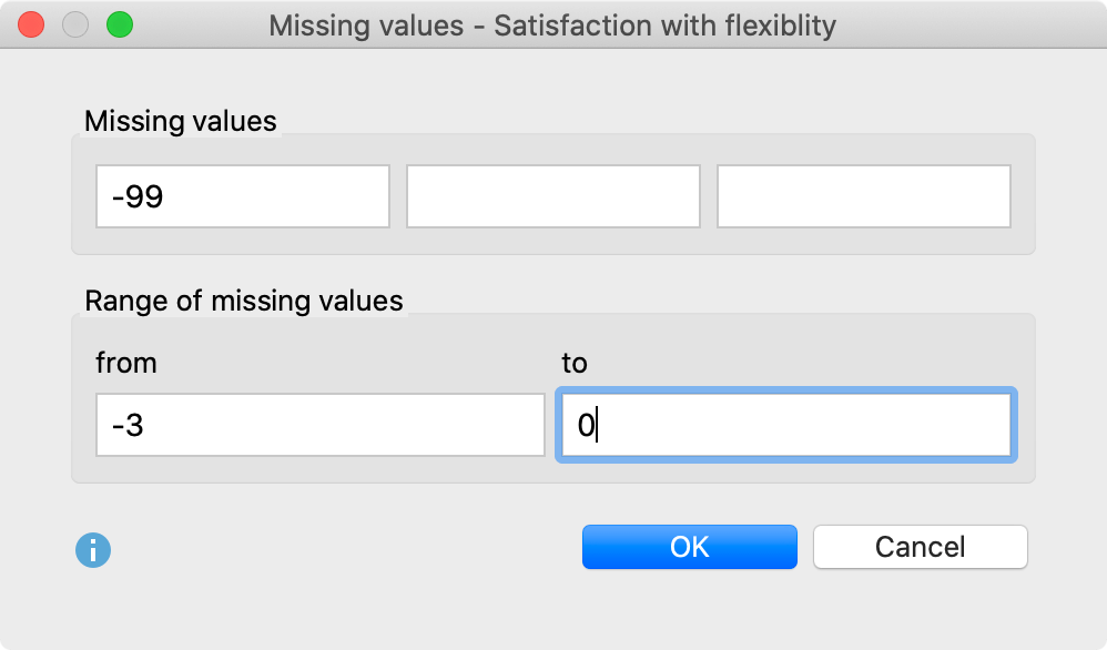 Window for entering a missing value Window for entering a missing value