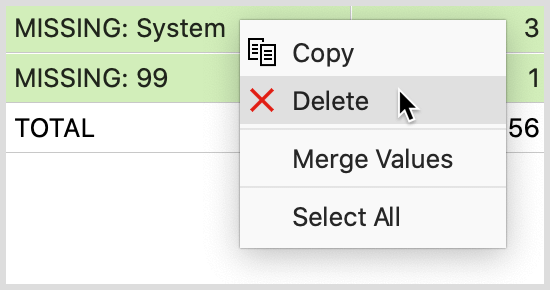Delete rows from the results table using the context menu