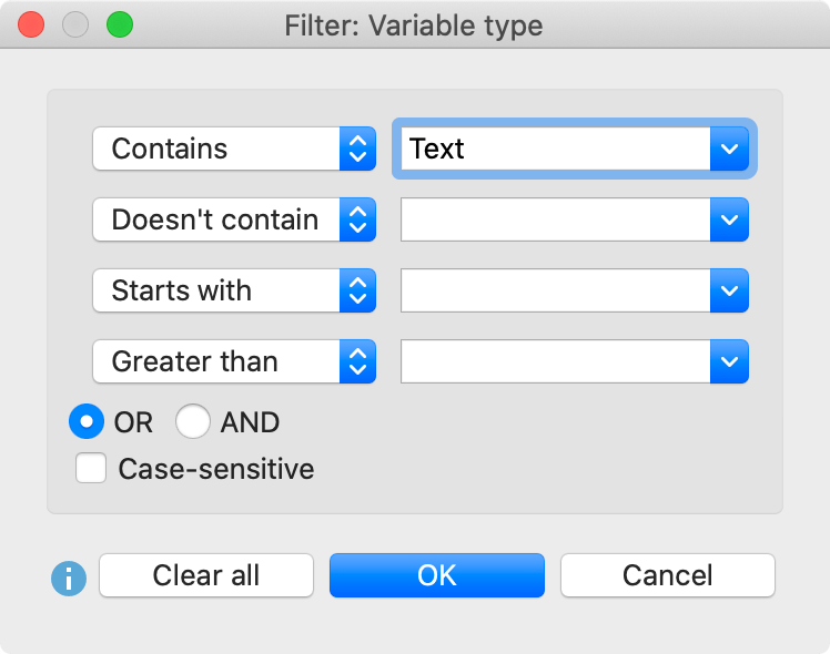 Enter filter criteria Enter filter criteria