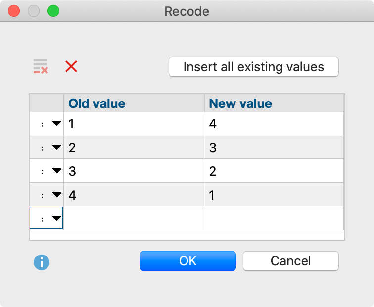 Dialog box for input of values to be recoded Dialog box for input of values to be recoded