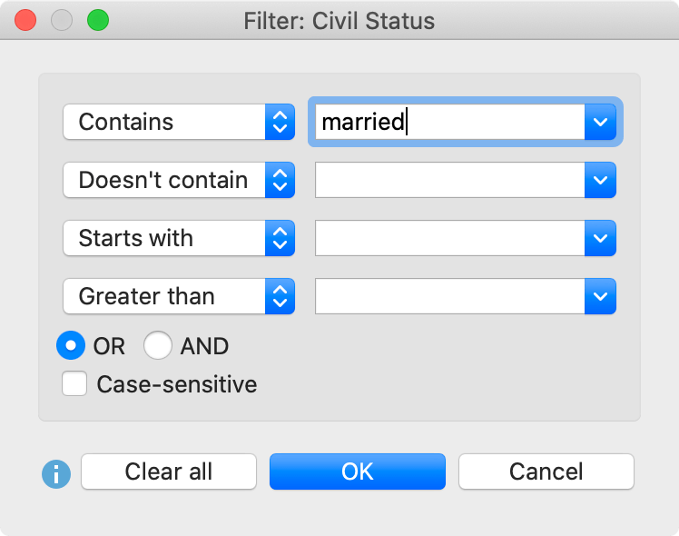 Enter filter criteria Enter filter criteria