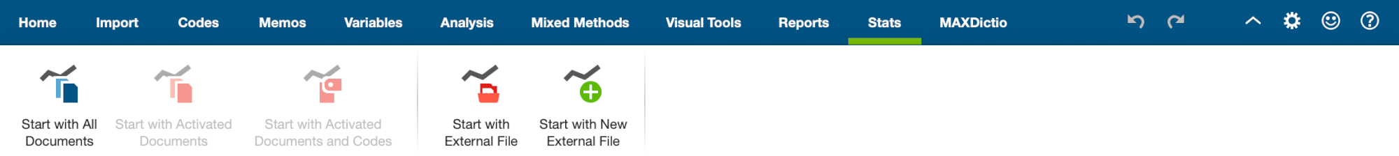 Starting MAXQDA Stats from MAXQDA's main ribbon menu