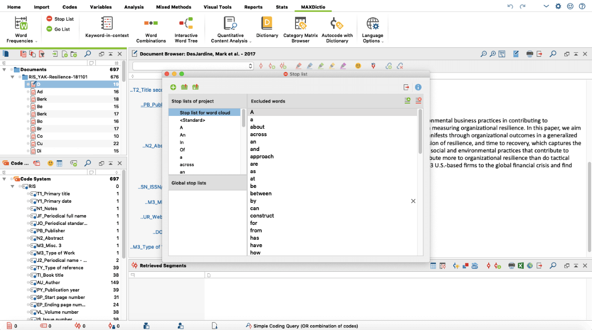 MAXQDA's Stop list function