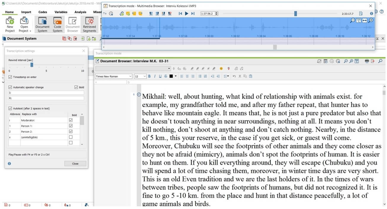 Ethnographic data analysis with MAXQDA: Transcribing interview with MAXQDA