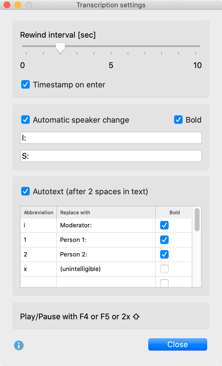 Transcription Settings Transcription Settings