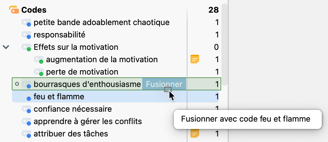 Travailler avec des codes ouverts dans la fenêtre « Codes » de MAXQDA Travailler avec des codes ouverts dans la fenêtre « Codes » de MAXQDA