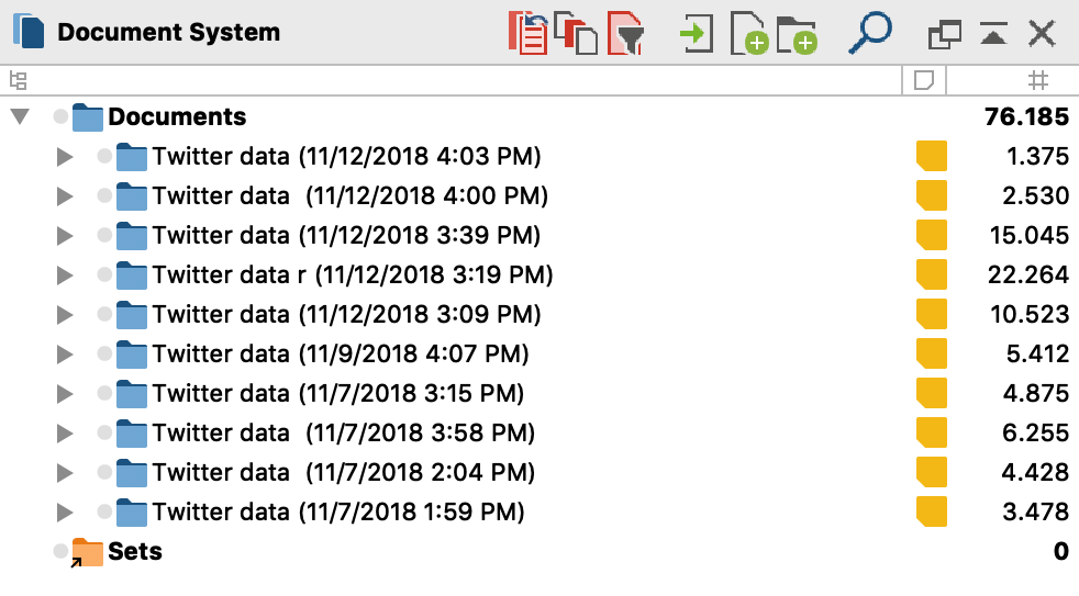 Imported Twitter data in the MAXQDA Document System