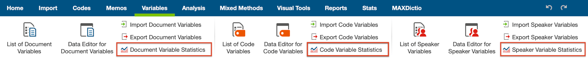 Variable Statistics options Variable Statistics options