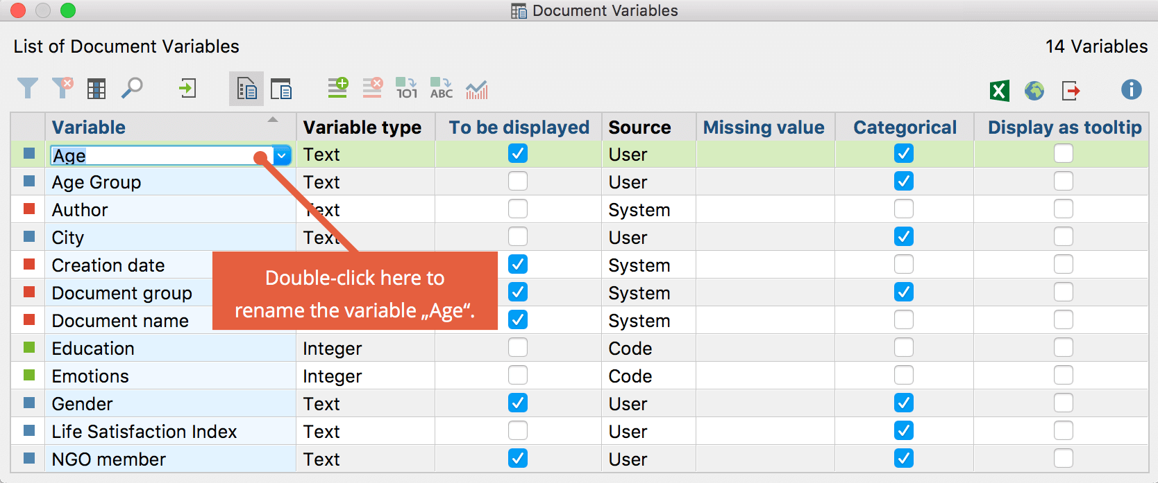 Renaming a variable in “List of document variables” Renaming a variable in “List of document variables”