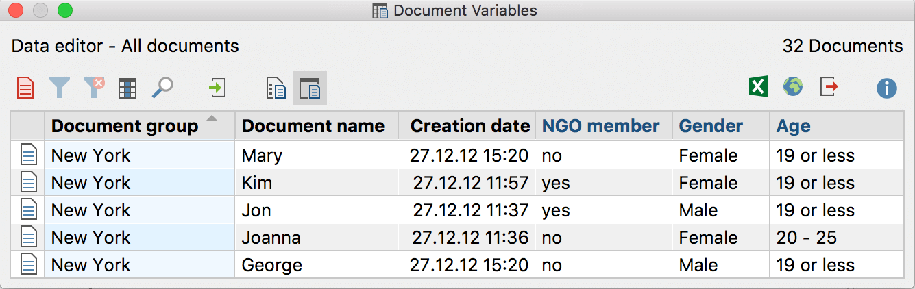 Data Editor for Document Variables Data editor (document variables)