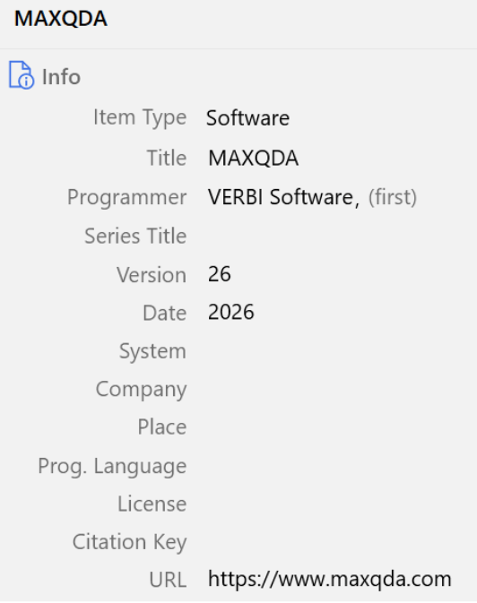 MAXQDA als Eintrag im Literaturverwaltungsprogramm Zotero anlegen MAXQDA als Eintrag im Literaturverwaltungsprogramm Zotero anlegen