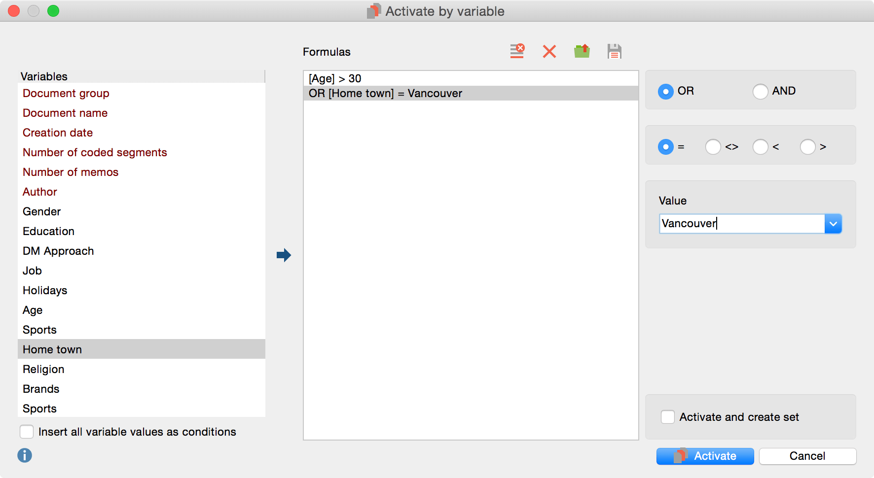 Activation by variable