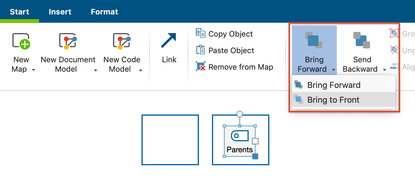 You can move objects further forward or back with the icons framed in red. You can move objects further forward or back with the icons framed in red.