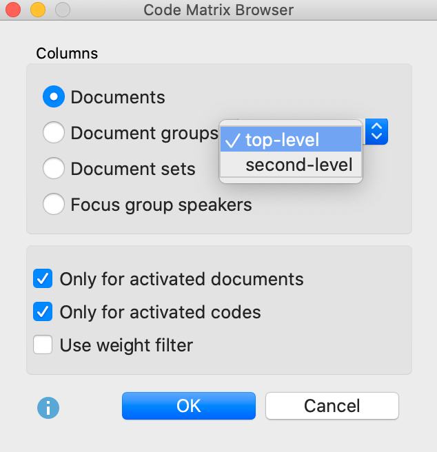 Code Matrix Browser options dialog window Code Matrix Browser options dialog window