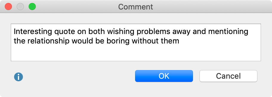 Window for entering comments Window for entering comments