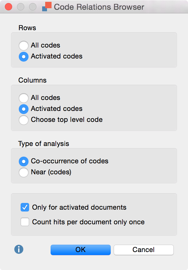 Code Relations Browser options in MAXQDA