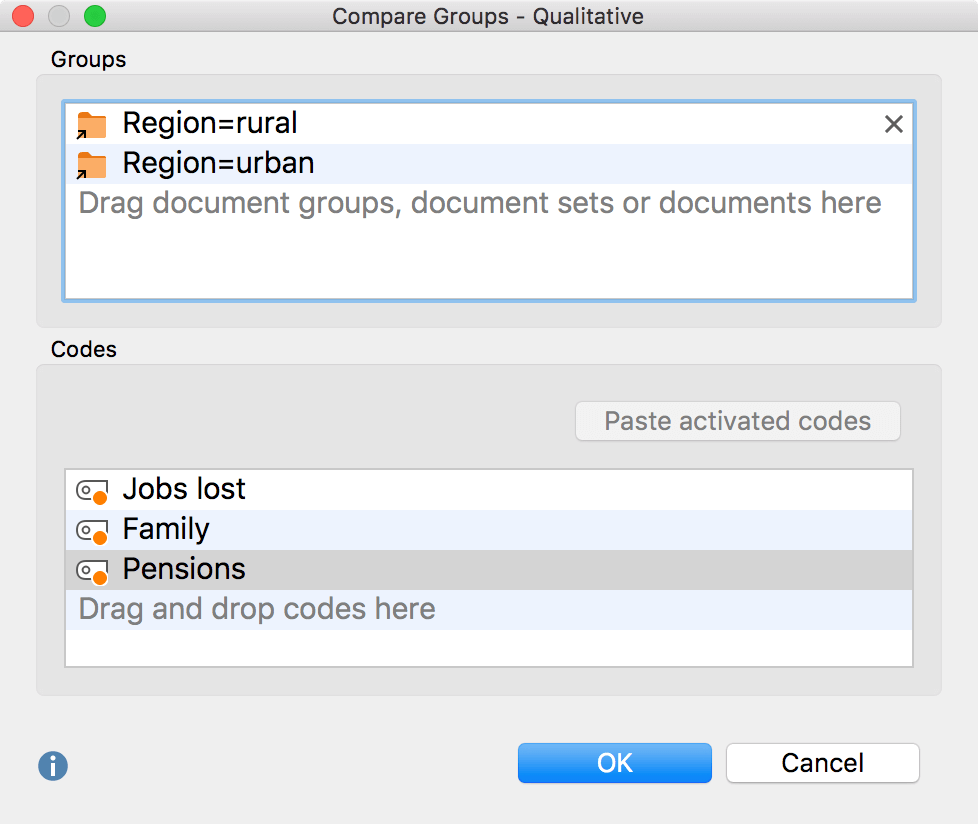 Options dialog window for comparing coded contents Options dialog window for comparing coded contents