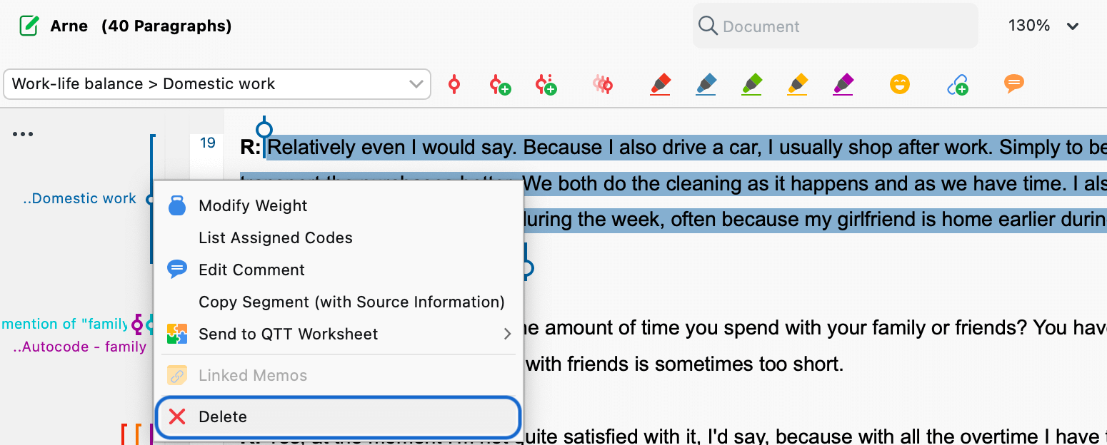 Removing a code assignment in the “Document Browser” window Removing a code assignment in the “Document Browser” window
