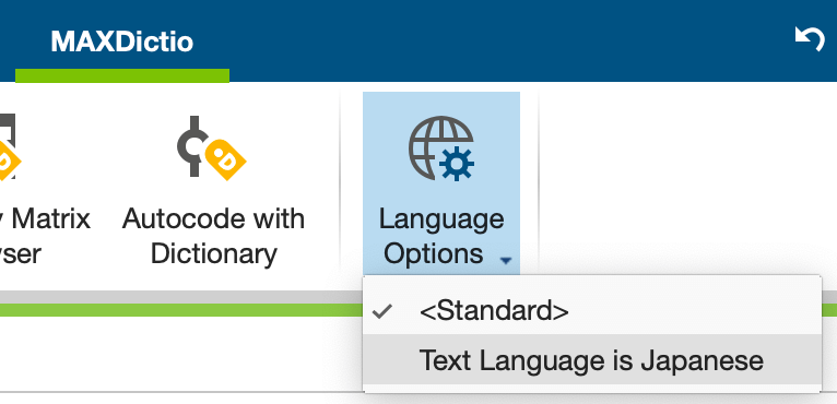 Select option for Japanese text in the MAXDictio menu Select option for Japanese text in the MAXDictio menu