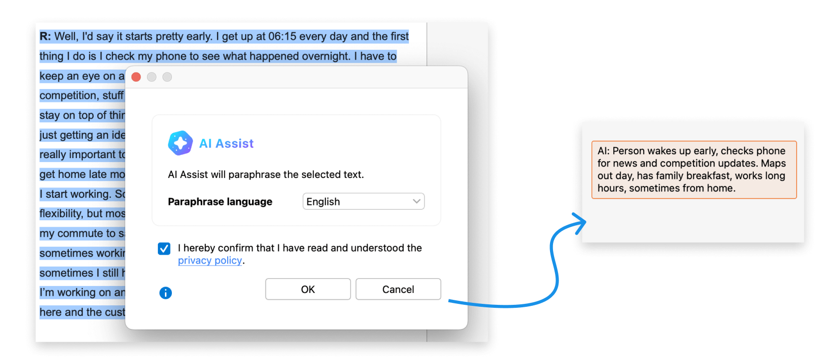 Example of an AI-generated code summary