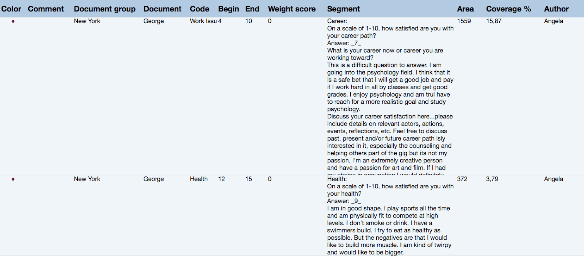 Export coded segments