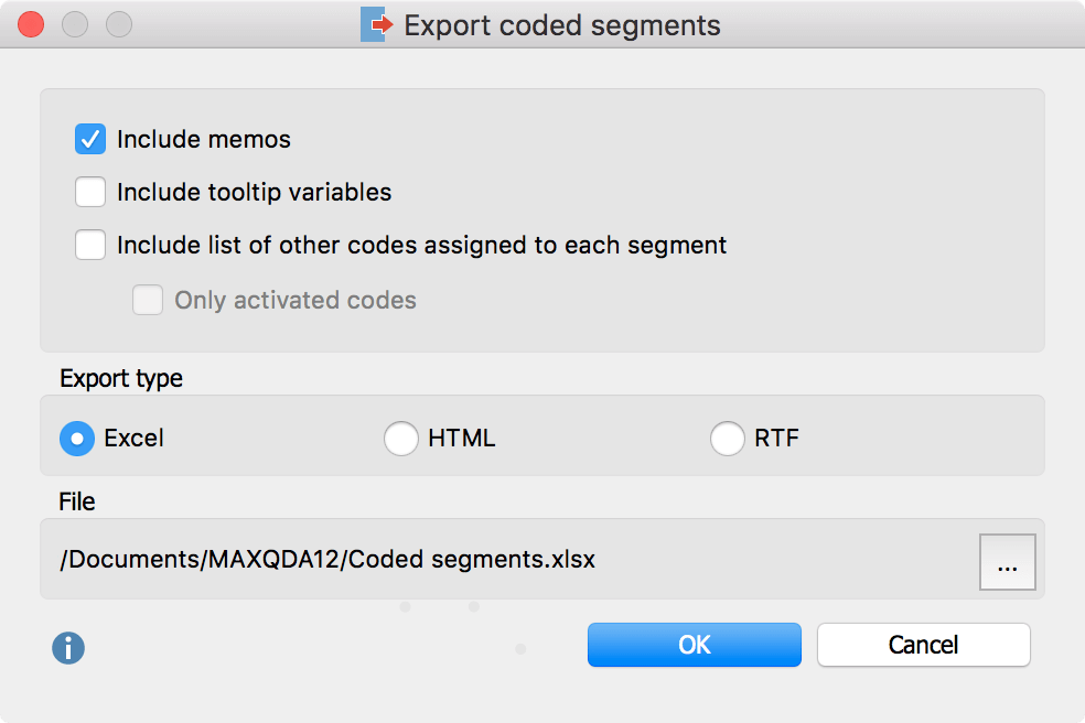 export coded segments with memo