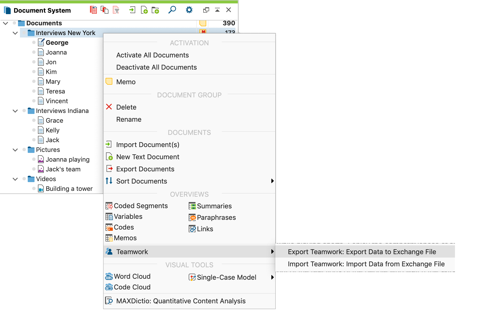 Start teamwork export for “Interviews New York“ from within the “Document System” Start teamwork export for “Interviews New York“ from within the “Document System”