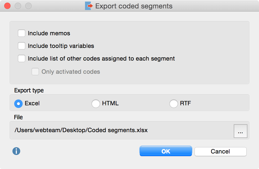 export coded segments dialog