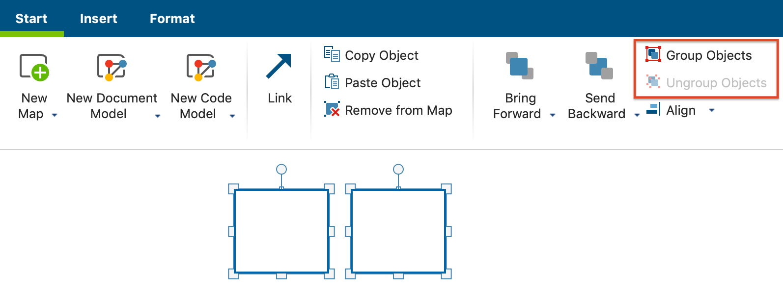 You can group and ungroup objects with the icons framed in red. You can group and ungroup objects with the icons framed in red.