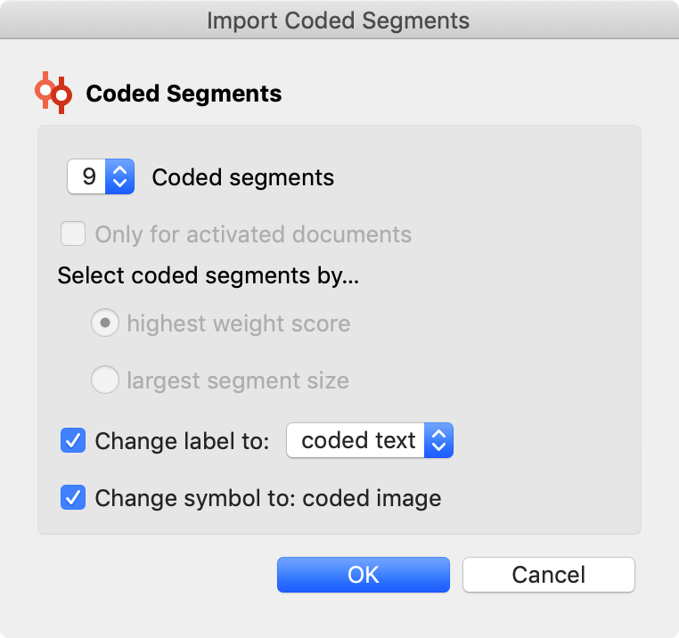Import options for coded segments