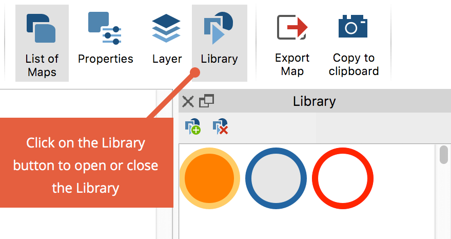 The Library window on the right side of the MAXMaps window. The Library window on the right side of the MAXMaps window.