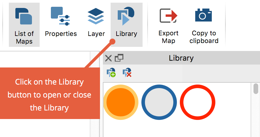 The Library window on the right side of the MAXMaps window.