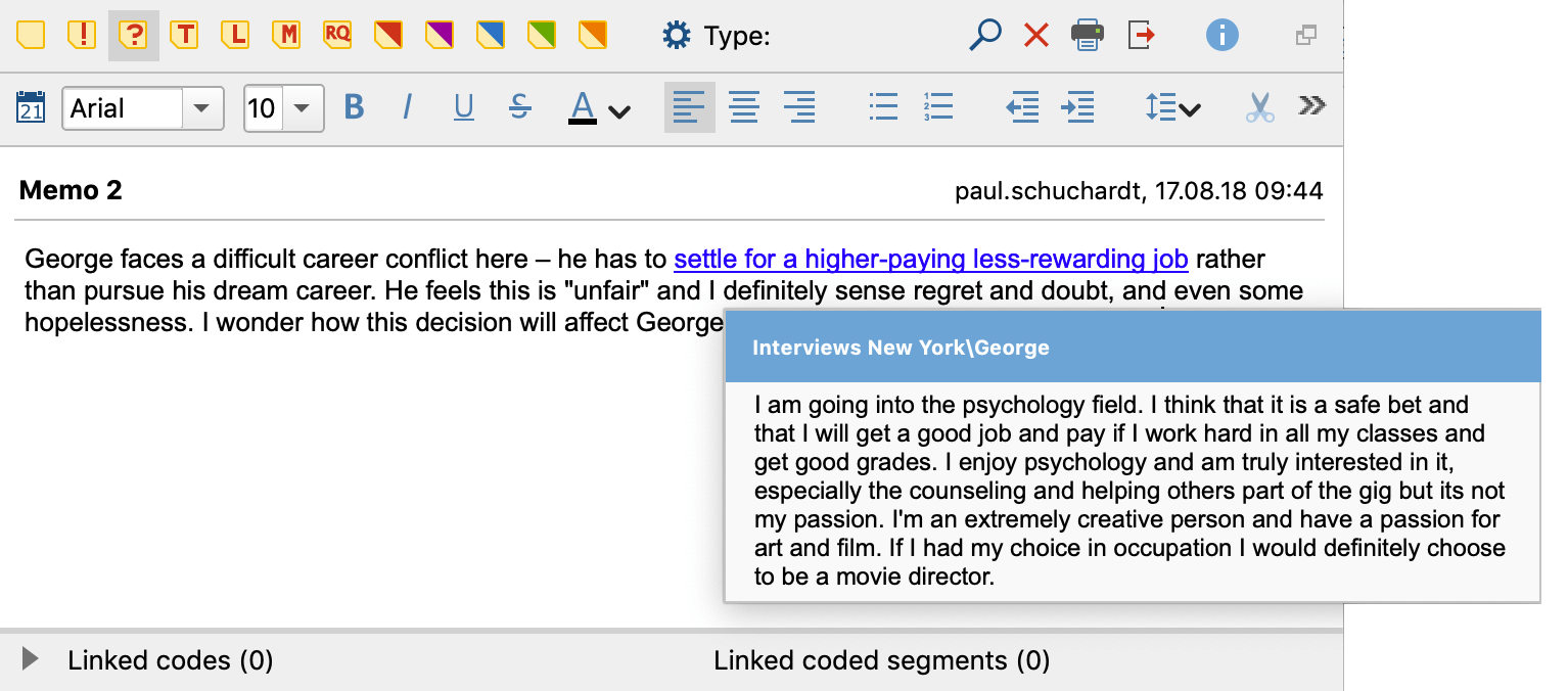 Preview of an internal link in a memo Preview of an internal link in a memo