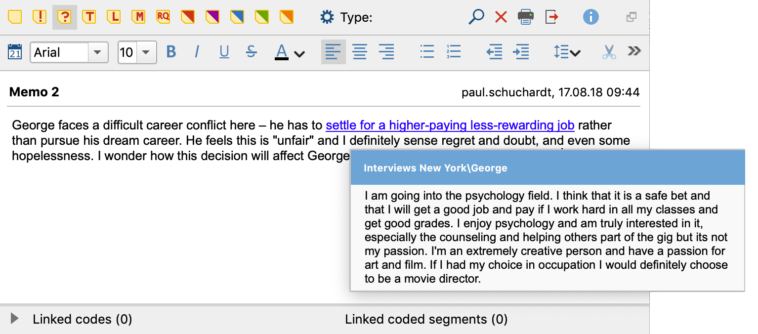 Preview of an internal link in a memo