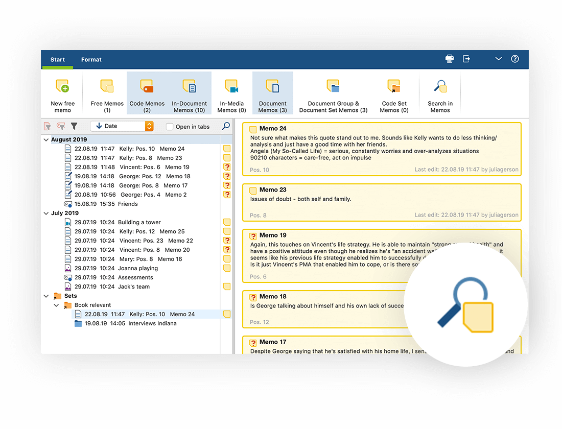 Memo workspace in MAXQDA 2020