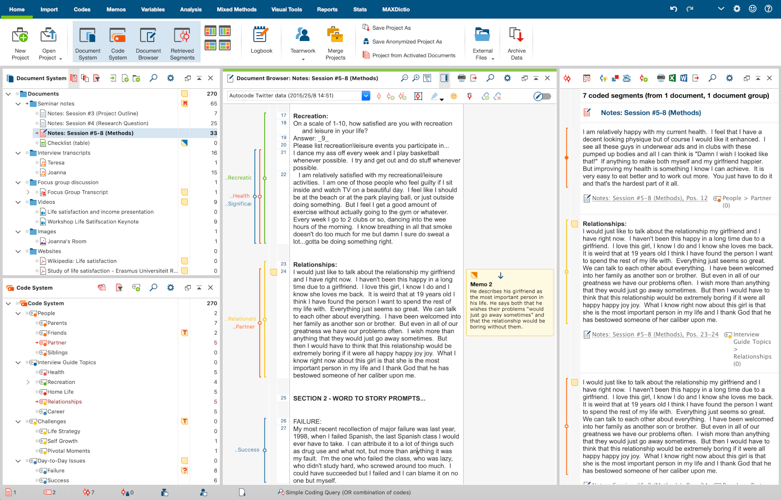 Qualitative Data Analysis with MAXQDA - User interface