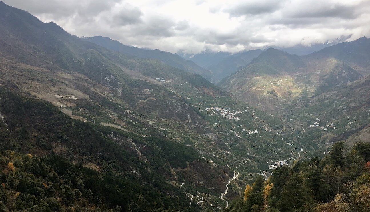 mountains and village on the slope