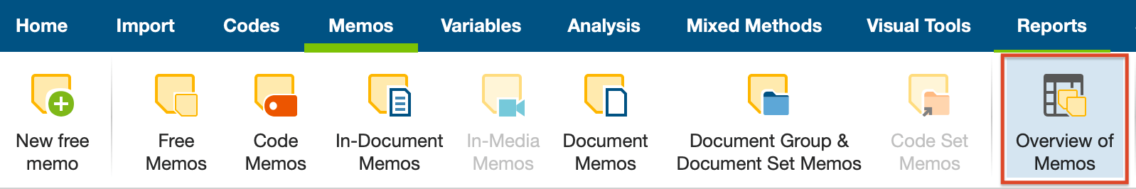 Open the Overview of memos in the Reports tab Open the Overview of memos in the Reports tab