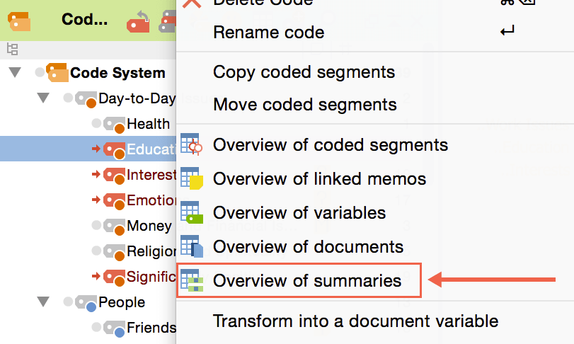 overview of summaries