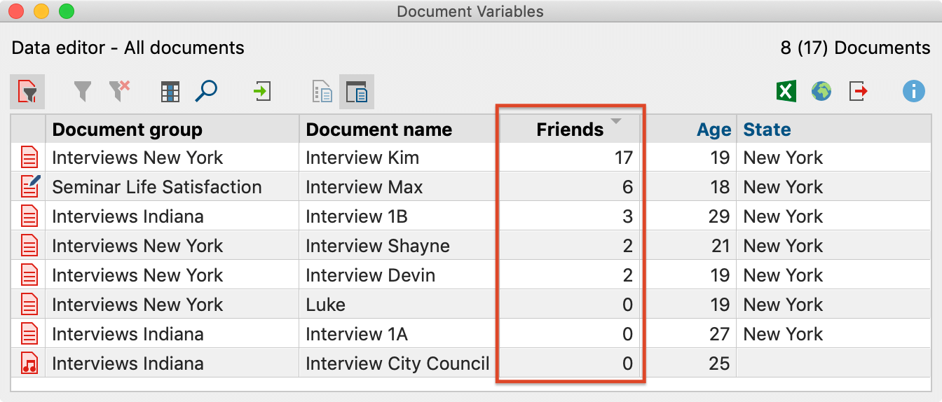 Code ”Friends” converted to a document variable