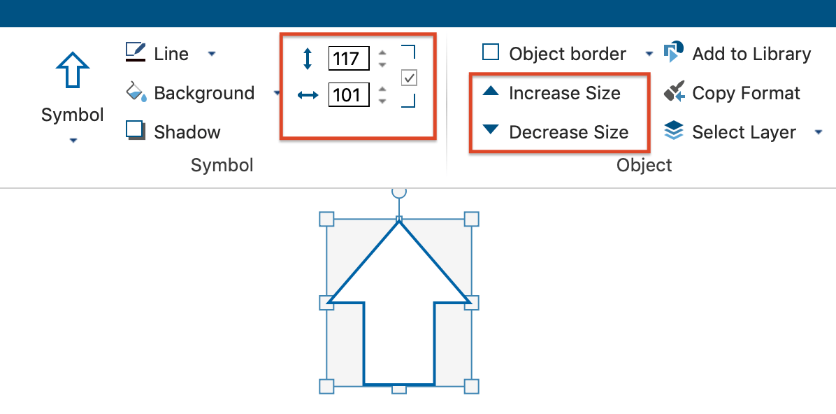 Change the size of an object in the format tab Change the size of an object in the format tab
