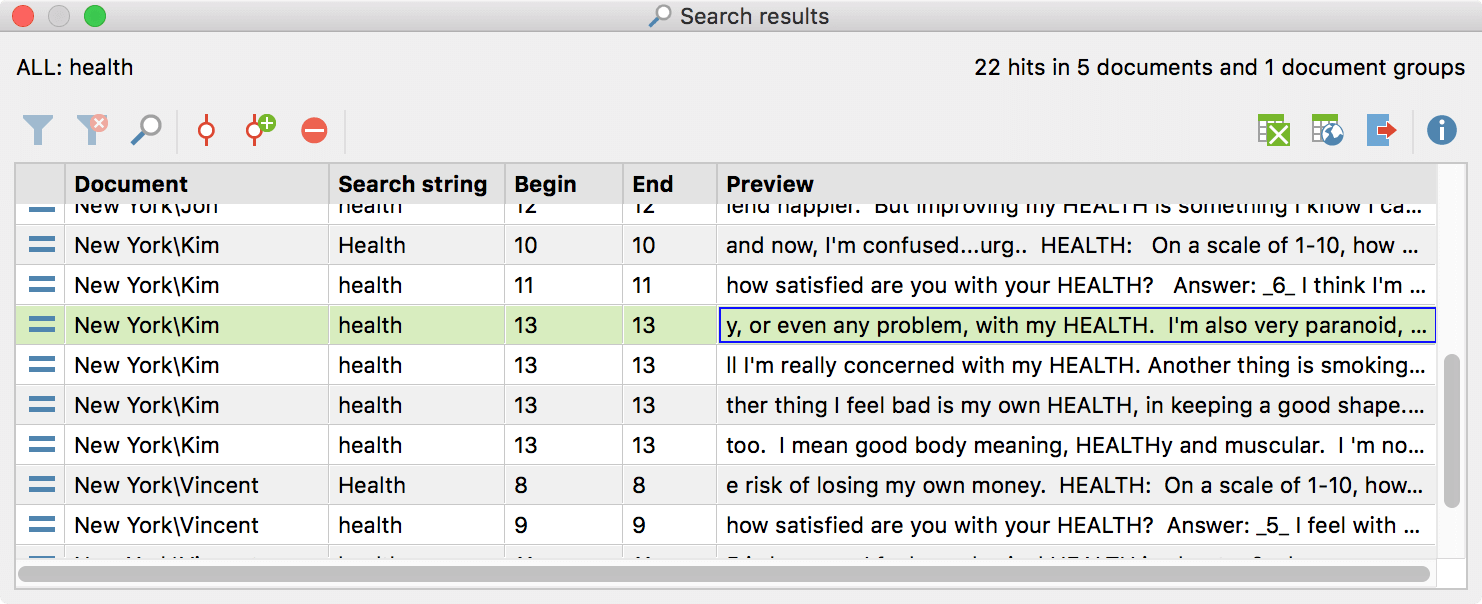 search results in MAXQDA includes preview