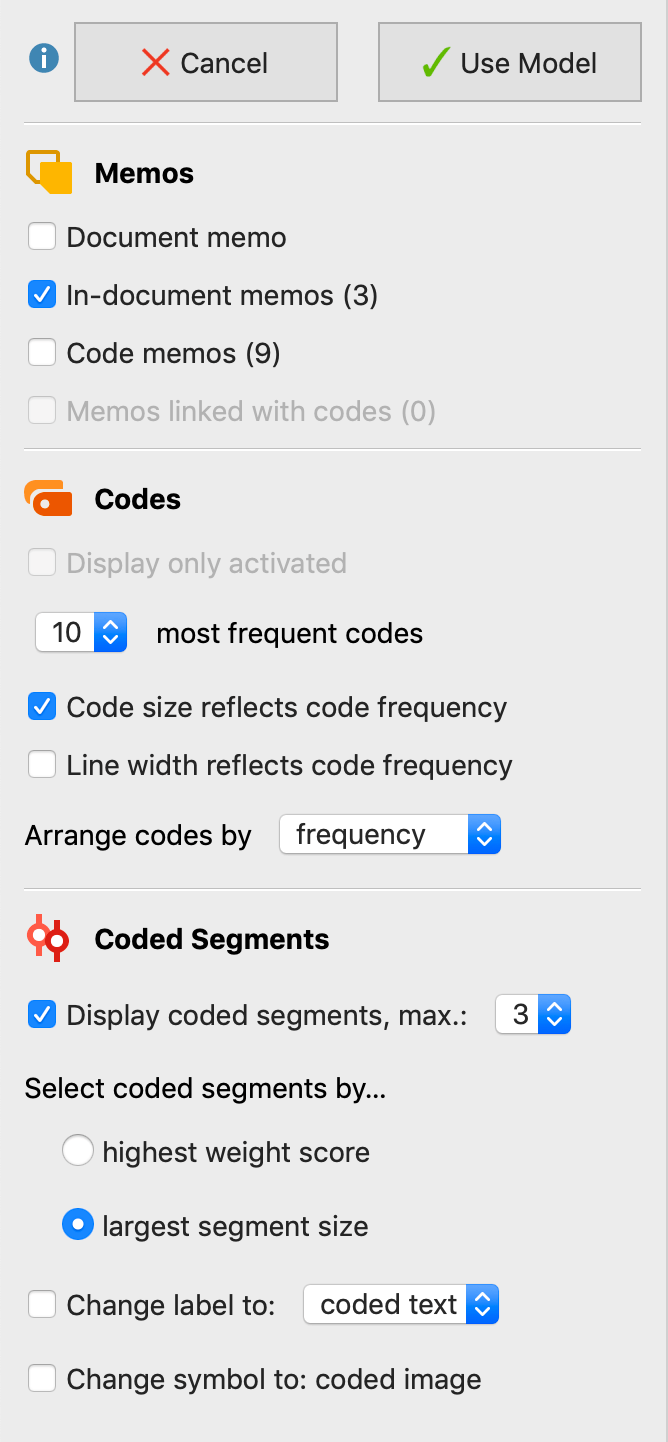 Model options window Model options window
