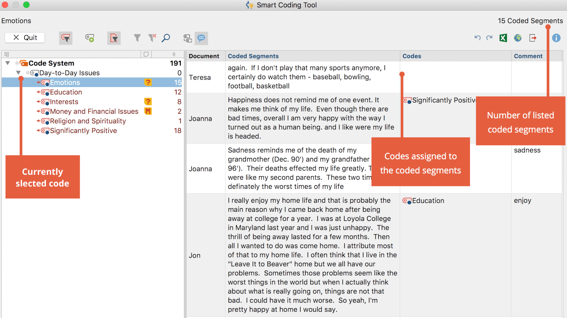The Smart Coding Tool table window The Smart Coding Tool table window